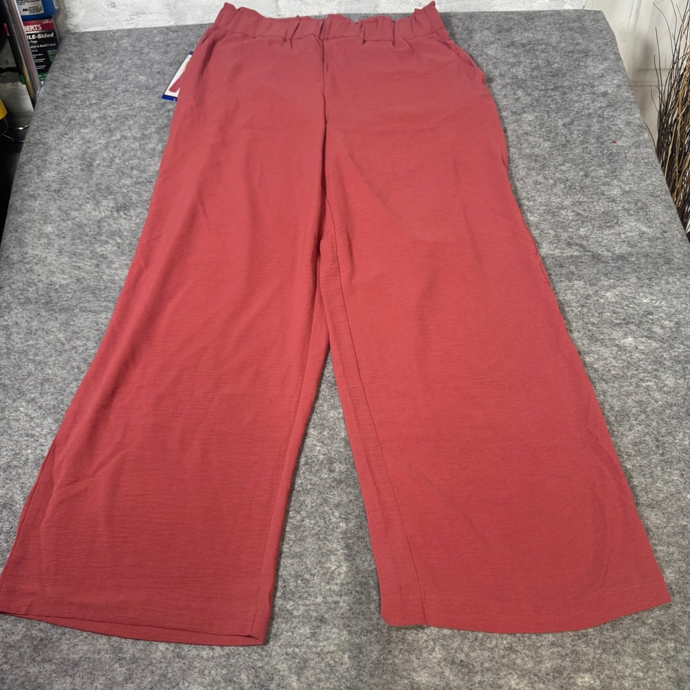 Hilary Radley Womens High Rise Wide Leg Pants Dusty Coral Pink L 1777947 NWT